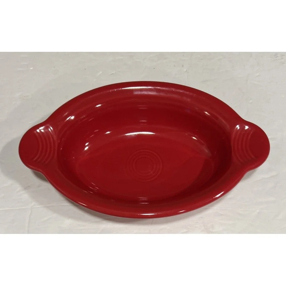 HLC Fiesta Ware Red Oval Au Gratin Baking Dish 9